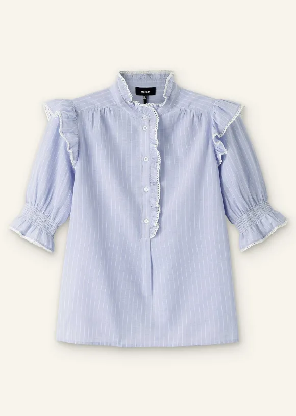Cotton Voile Stripe Short Sleeve Top