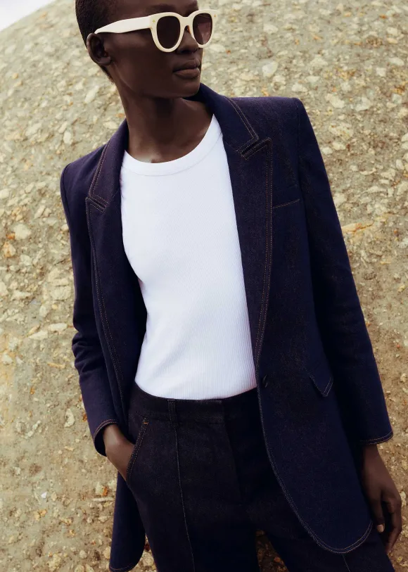 Cotton-Blend Denim Kick-Flare Trouser Suit