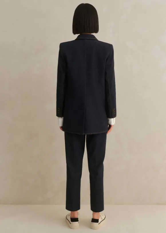 Cotton-Blend Denim Straight Crop Trouser Suit