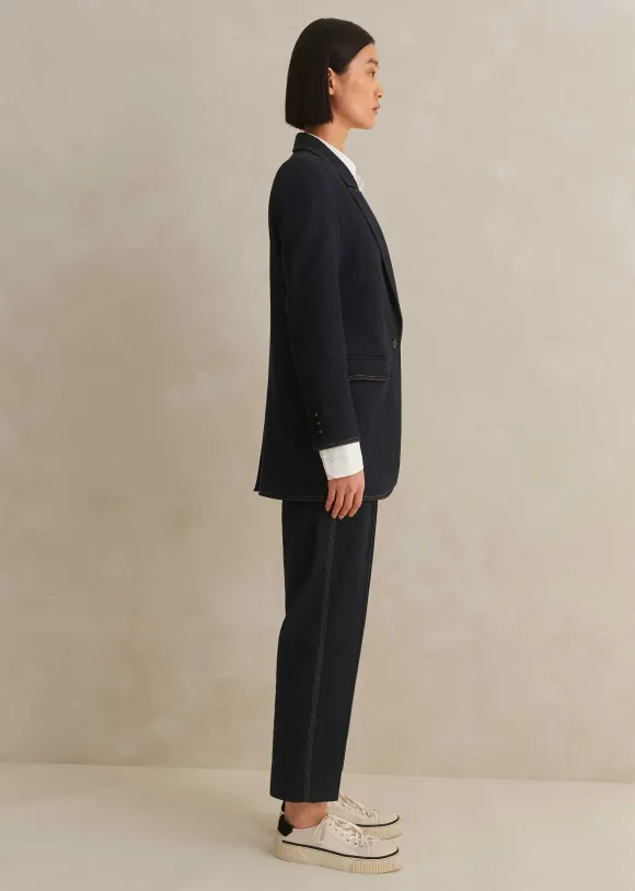 Cotton-Blend Denim Straight Crop Trouser Suit