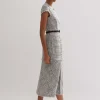 Cotton-Blend Fringe Trim Midi Dress