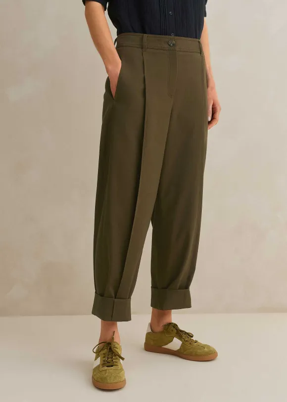 Cotton-Blend Tapered Pleat Trouser