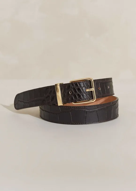 Croc-Embossed Leather Belt