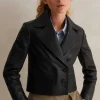 Cropped Leather Military Jacket