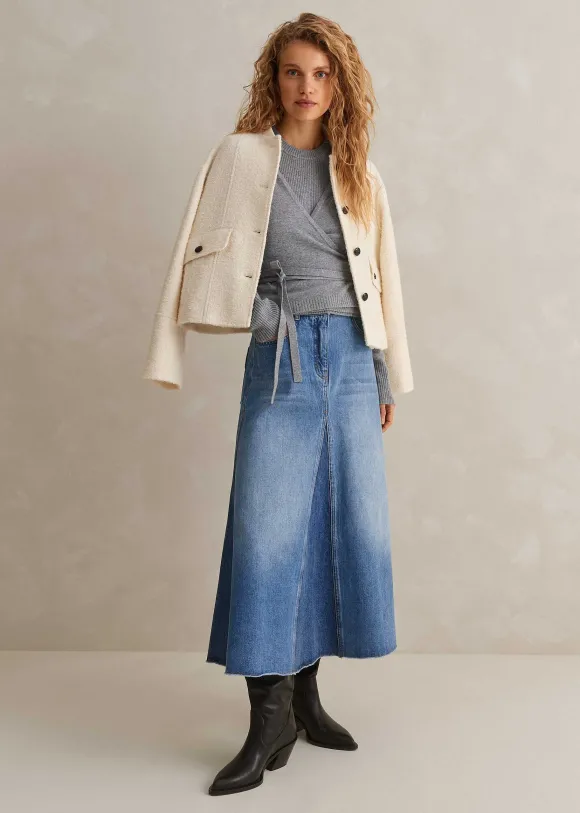 Denim Insert Midi Skirt
