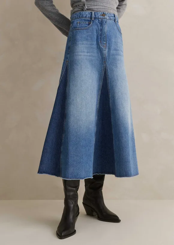 Denim Insert Midi Skirt