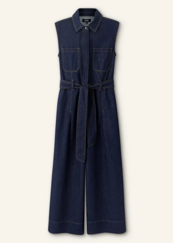 Denim Wide-Leg Crop Jumpsuit