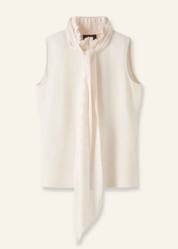 Dot Jacquard Pussybow Layering Tank