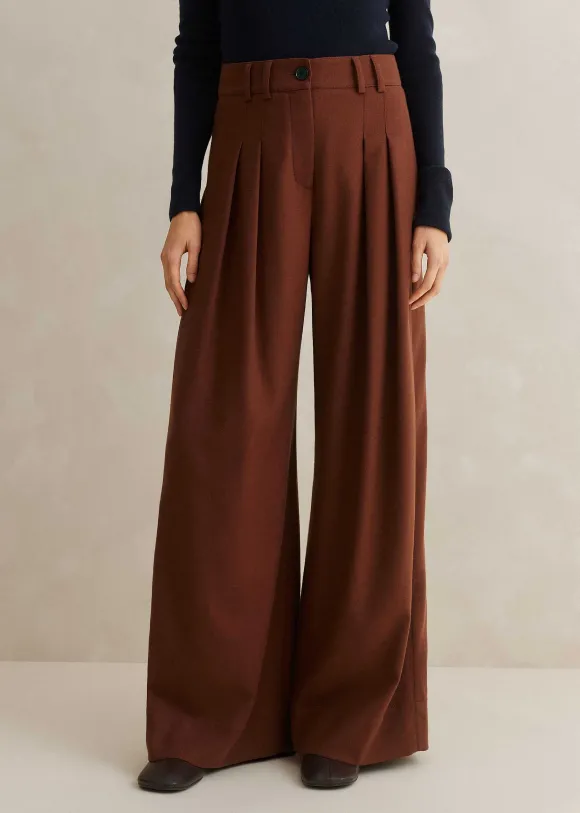 Flannel High-Waisted Wide-Leg Trouser
