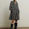 Ginko Leaf Print Short Swing Dress + Belt