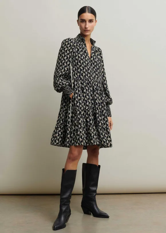 Ginko Leaf Print Short Swing Dress + Belt