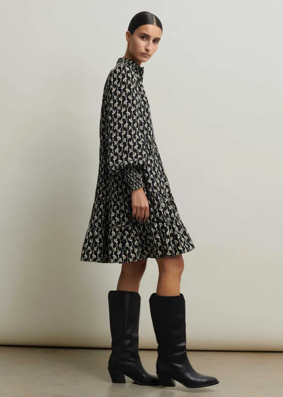Ginko Leaf Print Short Swing Dress + Belt