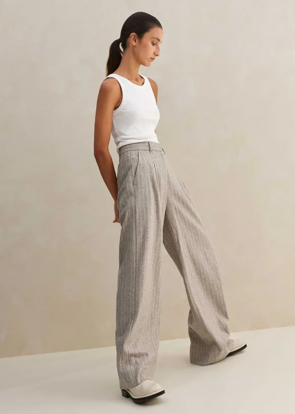 Italian Pinstripe Wide-Leg Trouser