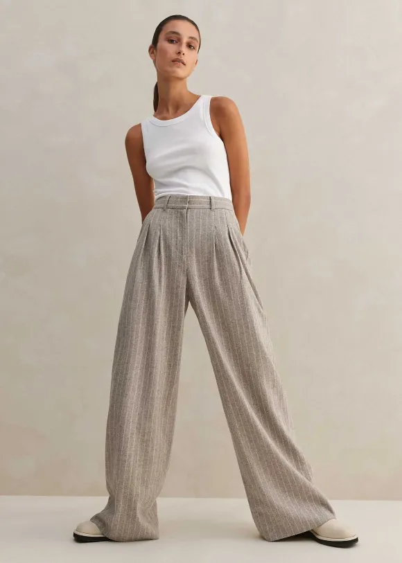 Italian Pinstripe Wide-Leg Trouser
