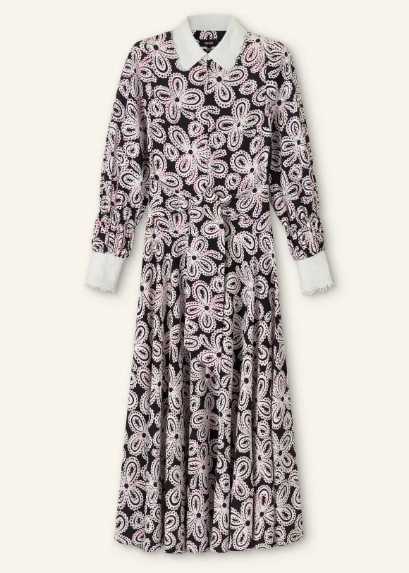 Lace Flower Print Shirt Maxi Dress + Belt