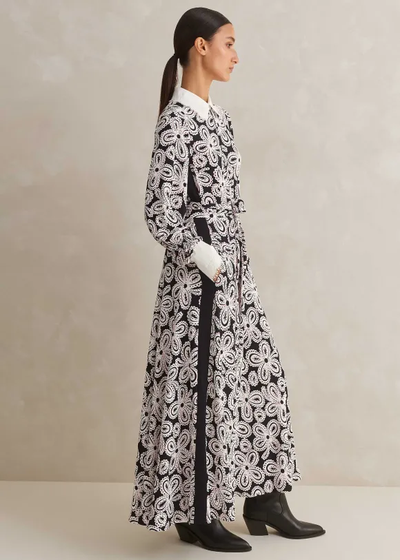 Lace Flower Print Shirt Maxi Dress + Belt