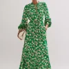 Lantana Flower Print Drawstring Maxi Dress