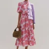 Layered Violets Print Midi Dress + Belt