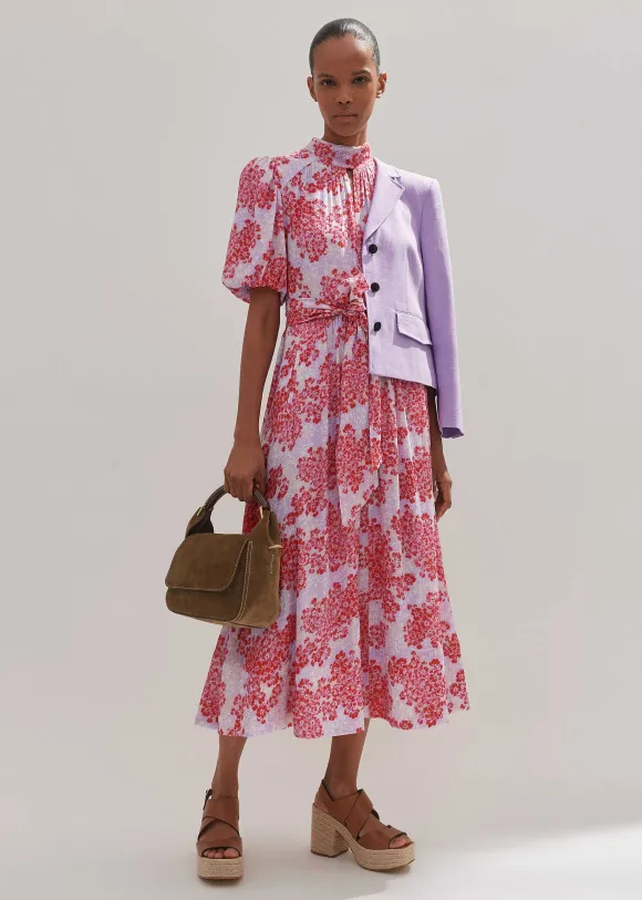 Layered Violets Print Midi Dress + Belt