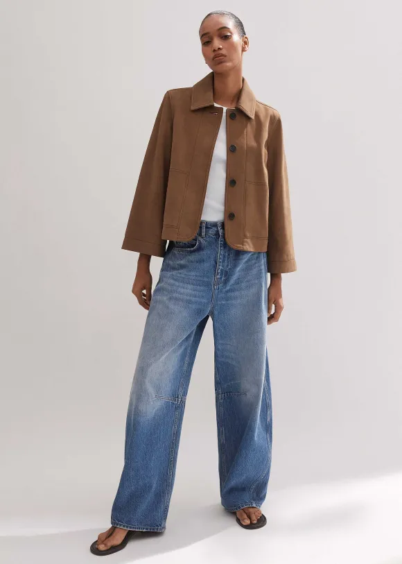 Leather Wide Sleeve Swing Jacket