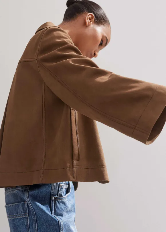 Leather Wide Sleeve Swing Jacket