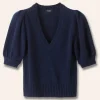 Lofty Wool Cashmere Silk V Neck Pouf Sleeve Tee