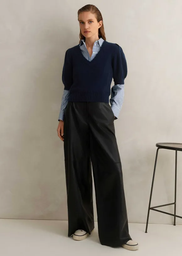 Lofty Wool Cashmere Silk V Neck Pouf Sleeve Tee