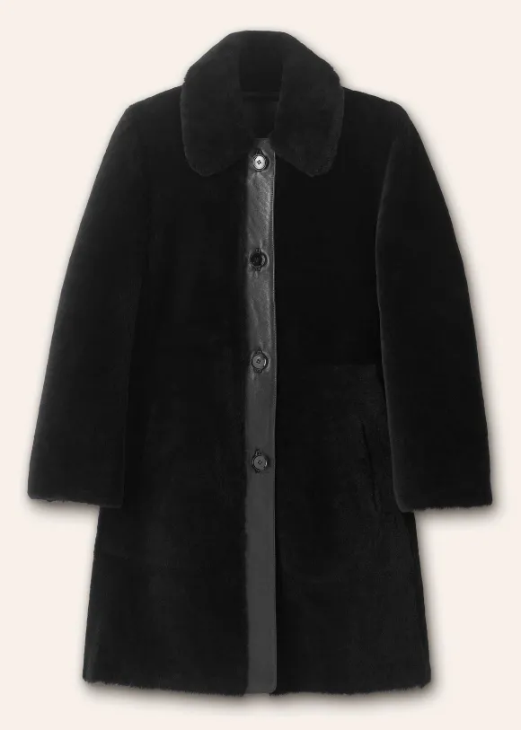 Luxe Shearling Leather Mix Swing Coat