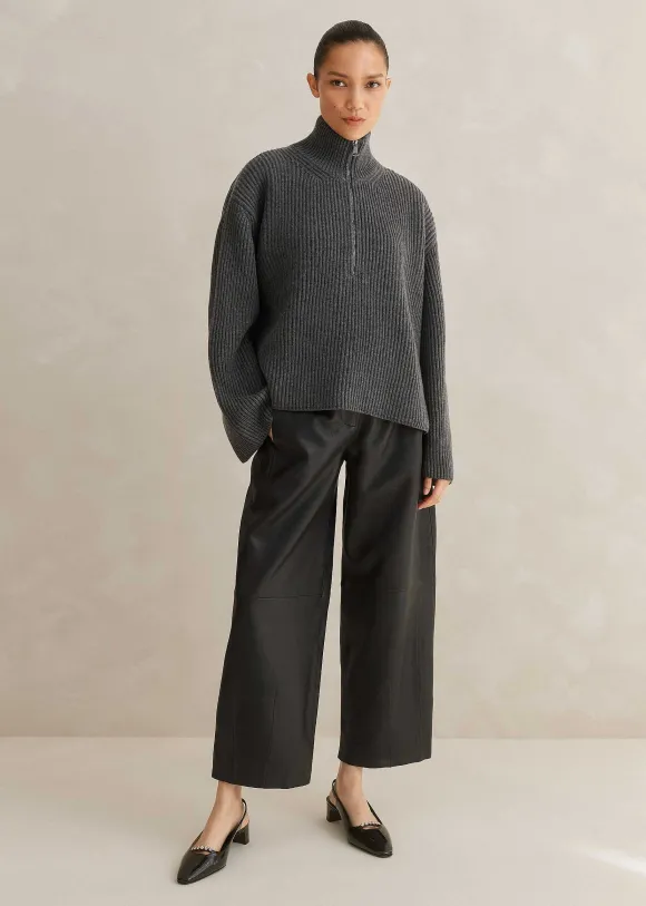 Merino Cashmere Crop Half Zip Jumper