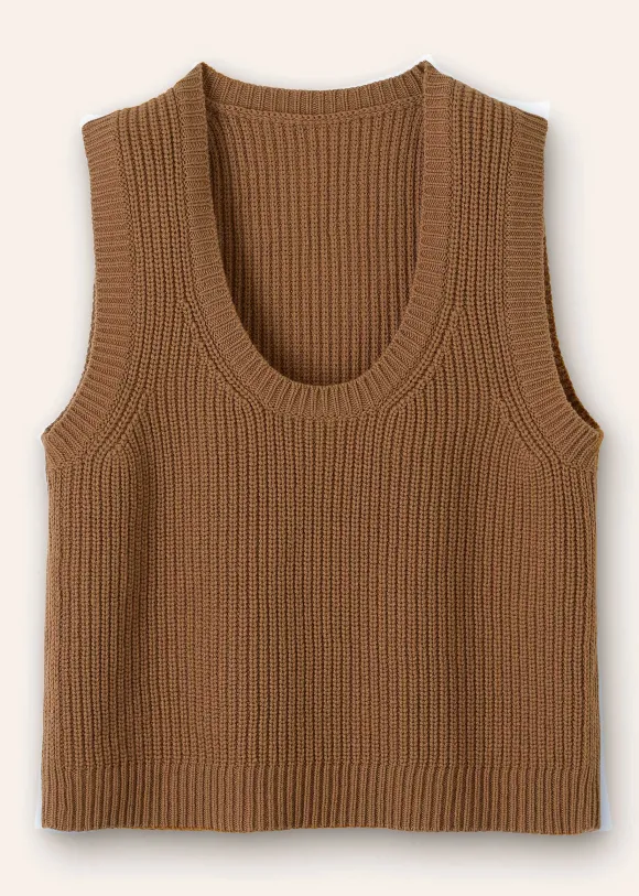 Merino Cashmere Ribbed Scoop Neck Vest