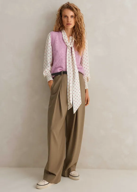 Merino Cashmere Silk Lace Stitch V-Neck Vest