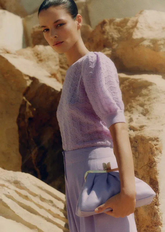 Merino Cashmere Silk Lace Stitch Tee