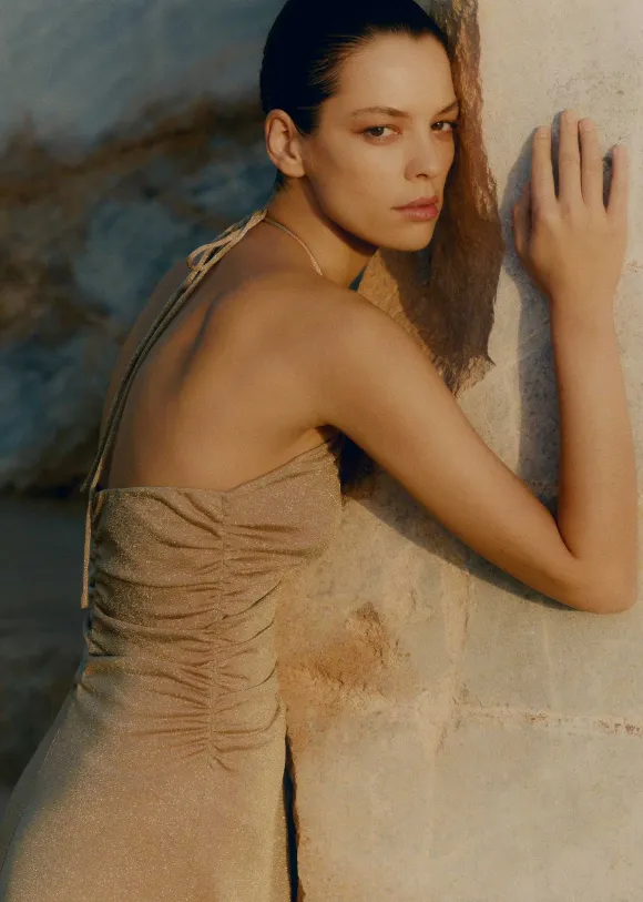 Metallic Halterneck Maxi Dress