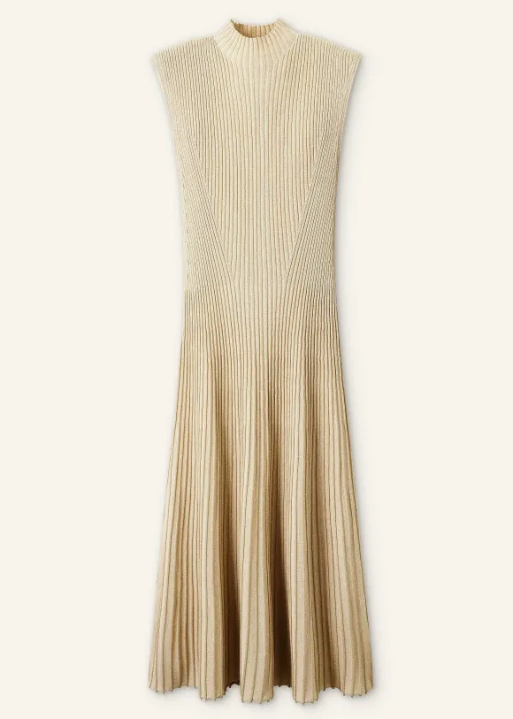 Metallic Rib Knit Cap Sleeve Midi Dress