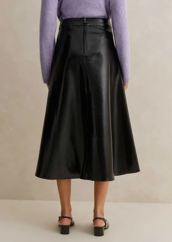 Patent Faux-Leather Midi Skirt