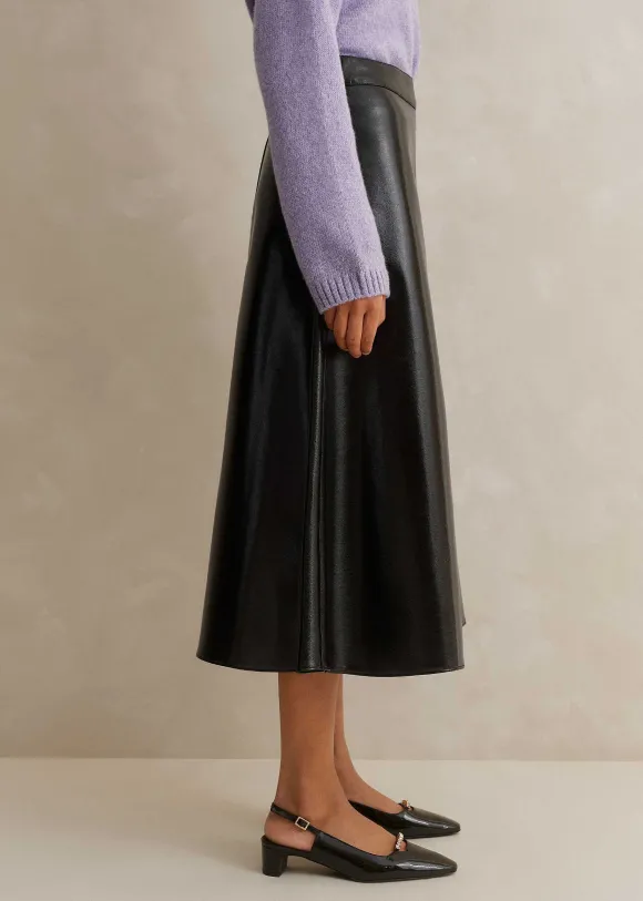 Patent Faux-Leather Midi Skirt