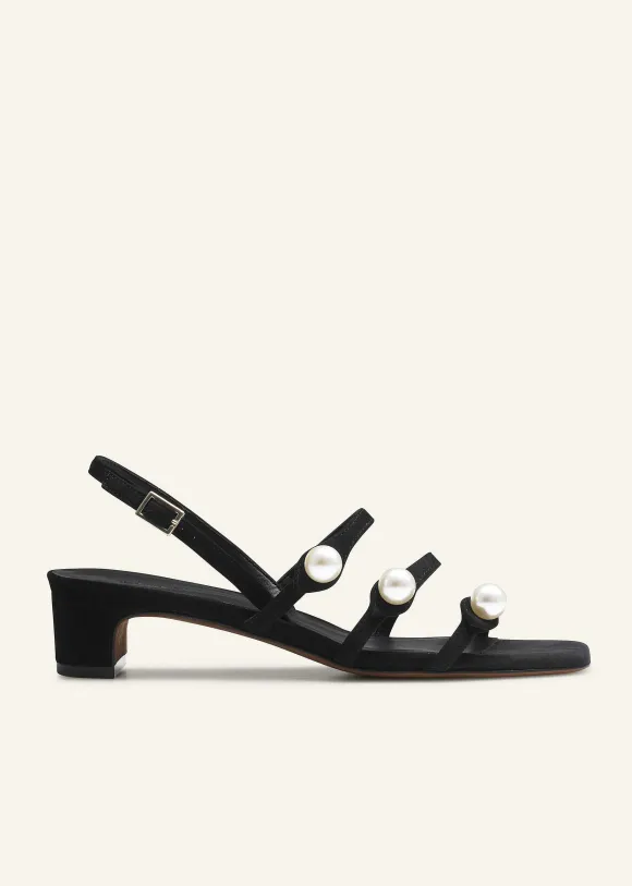 Pearl Detail Suede Kitten Sandal