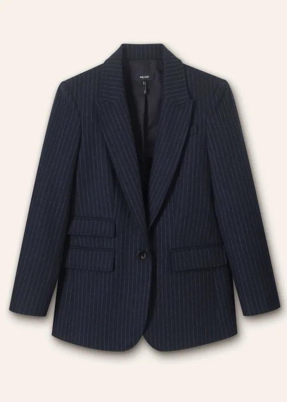 Pinstripe Bracelet Sleeve Boyfriend Blazer