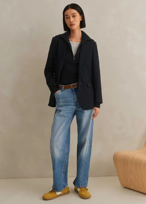 Pinstripe Bracelet Sleeve Boyfriend Blazer