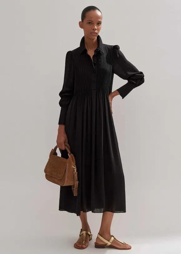 Pleated Midi Shirt Dress + Belt