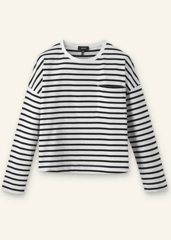 Pocket Detail Boxy Long Sleeve Stripe Top