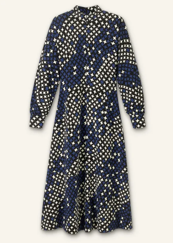 Printed Ponte Balloon Sleeve Maxi Dress
