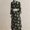Rose Print Panelled Midi Dress