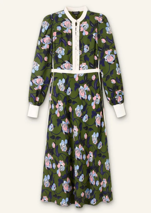 Rose Print Panelled Midi Dress