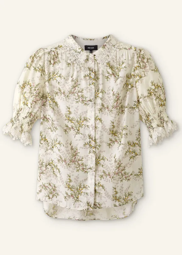 Shadow Berry Print Embroidered Collar Blouse