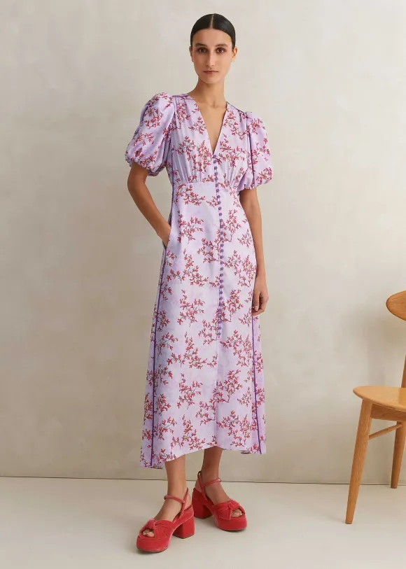 Shadow Berry Print Midi Tea Dress