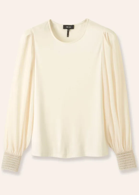 Sheer Sleeve Crew Neck Layering Top