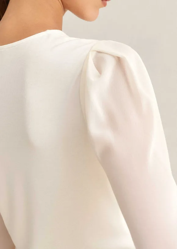 Sheer Sleeve Crew Neck Layering Top