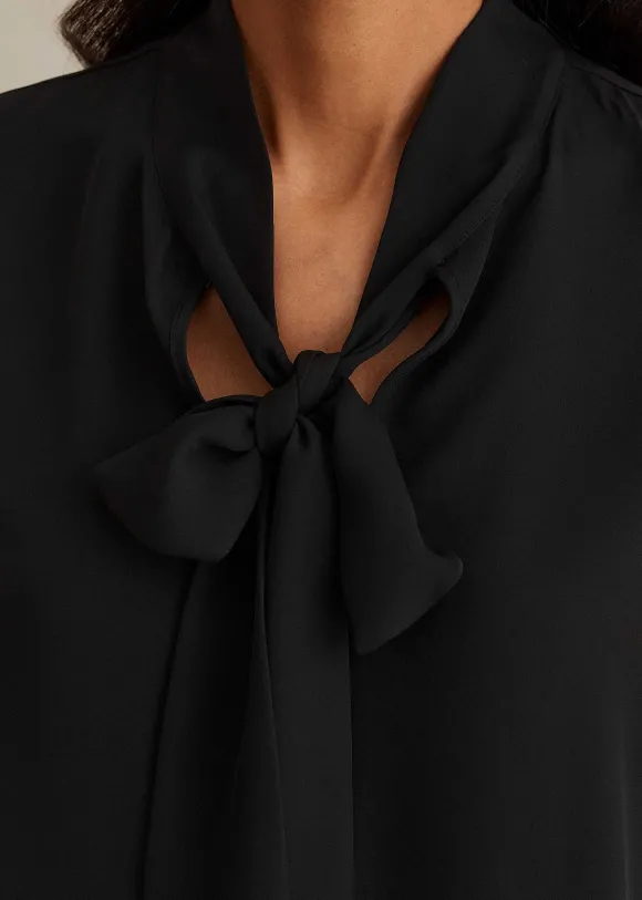 Silk + Lace Cropped Pussybow Blouse