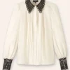 Silk Cotton Embroidered Collar Blouse